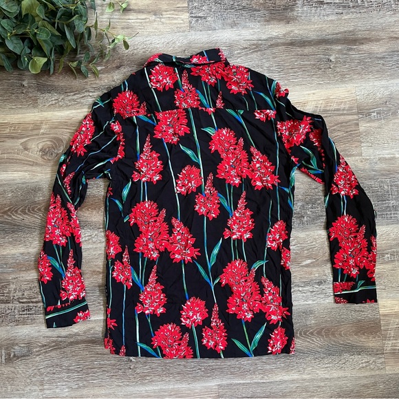 NWT ASOS Religion Revere Black Collar Button Down Shirt w/ Red Floral Print - Picture 9 of 16
